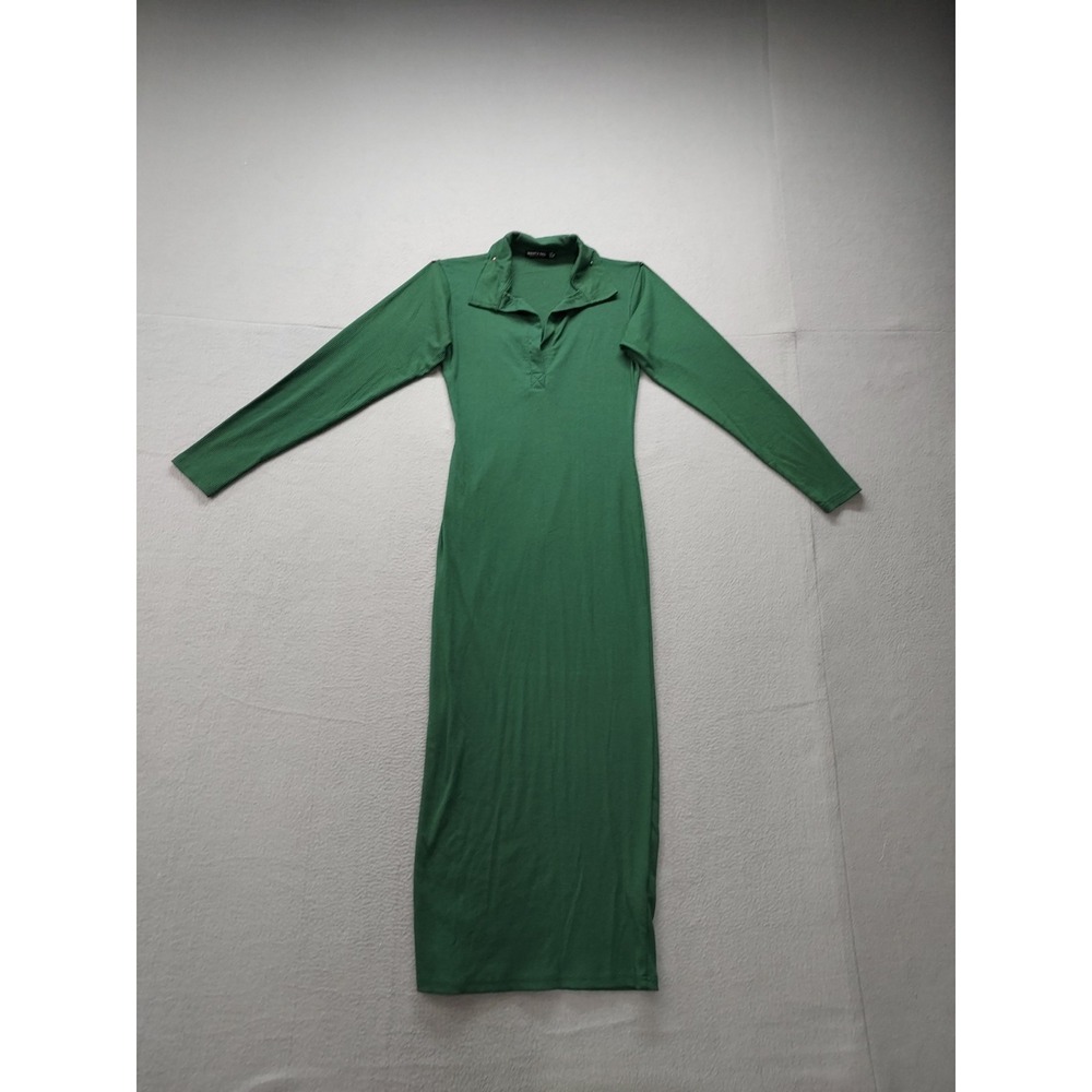 Nasty Gal Collection Women Bodycon Dresses 6 Green Long Sleeve Collared Outdoor